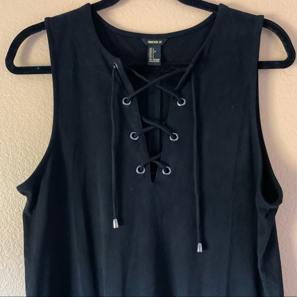 Forever 21 Faux Suede Black Lace Up Dress - Size Large - Picture 3 of 5